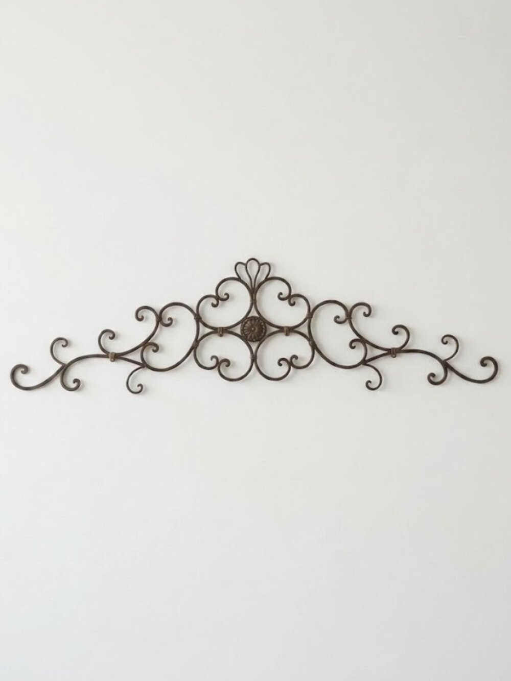 Large 51" Heavy Iron Wall Plaque Decor Scroll Work Medallion Brown Door Pediment